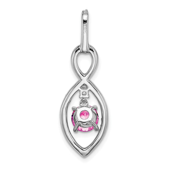 14k White Gold Round Lab Created Pink Sapphire and Diamond Chain Slide