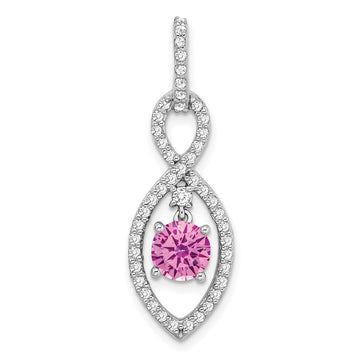 14k White Gold Round Lab Created Pink Sapphire and Diamond Chain Slide