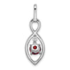 14k White Gold 6mm Round Garnet Dangle and Diamond Chain Slide