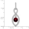 14k White Gold 6mm Round Garnet Dangle and Diamond Chain Slide