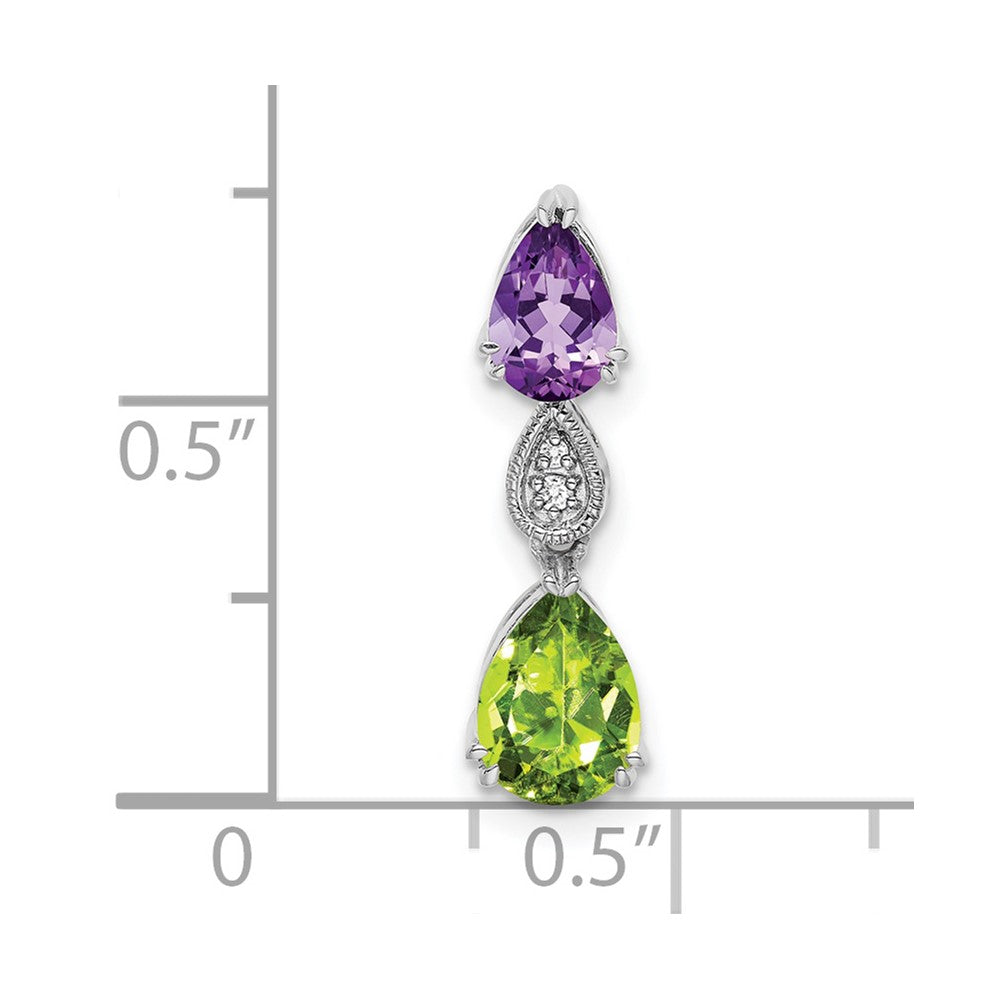 14k White Gold Pear Amethyst/Peridot and Diamond Chain Slide