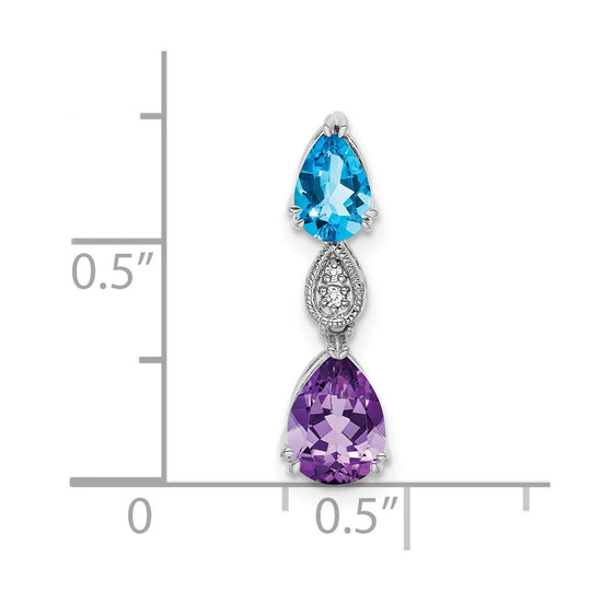 14k White Gold Pear Blue Topaz/Amethyst and Diamond Chain Slide