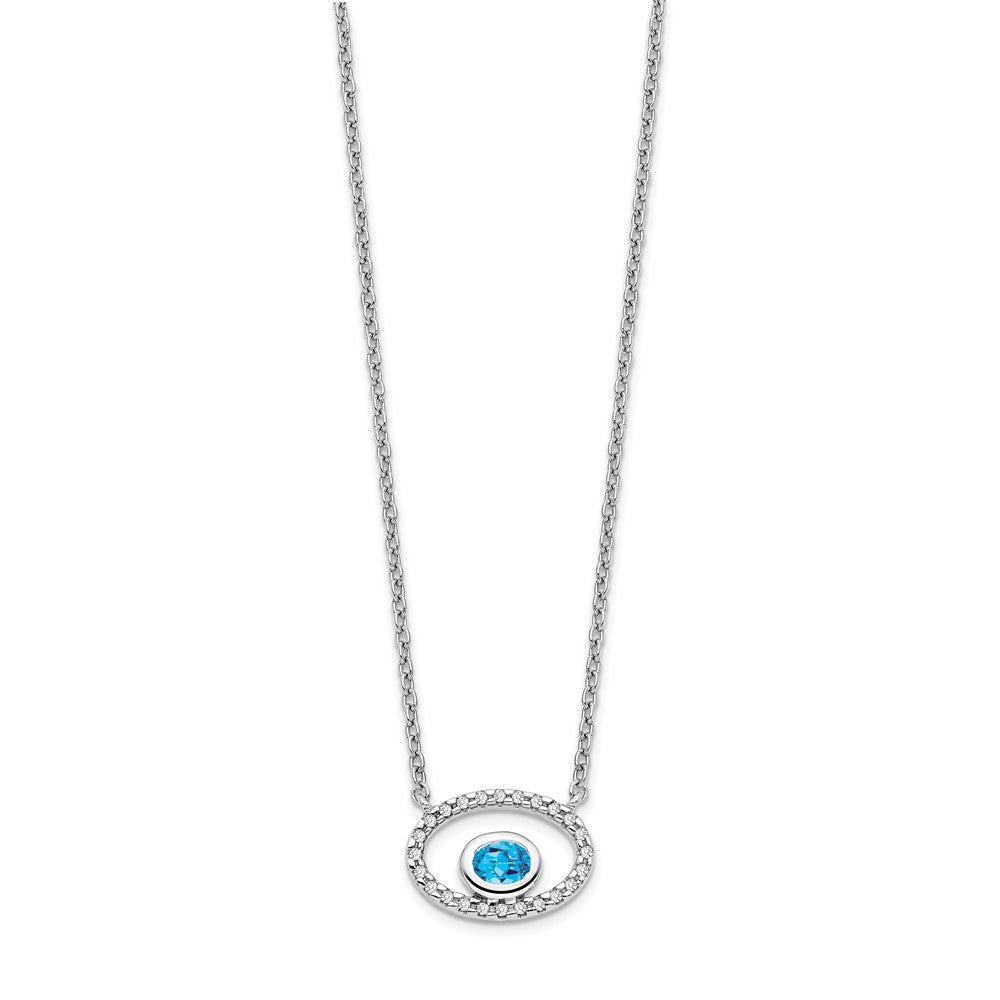 14k White Gold 4x3mm Oval Blue Topaz and Diamond 18 inch Necklace