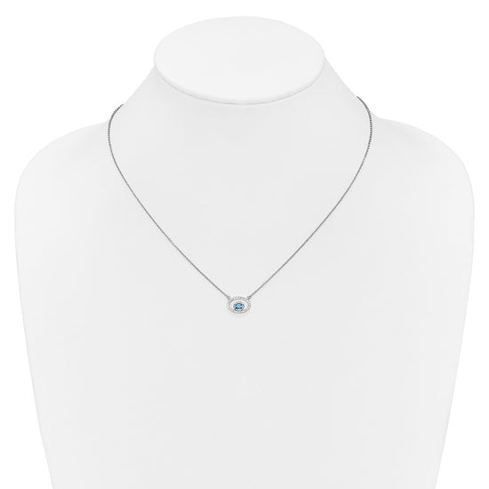 14k White Gold 4x3mm Oval Blue Topaz and Diamond 18 inch Necklace