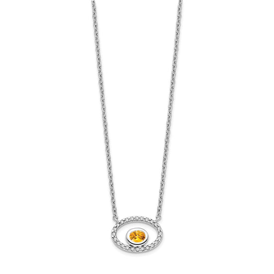 14k White Gold 4x3mm Oval Citrine and Diamond 18 inch Necklace