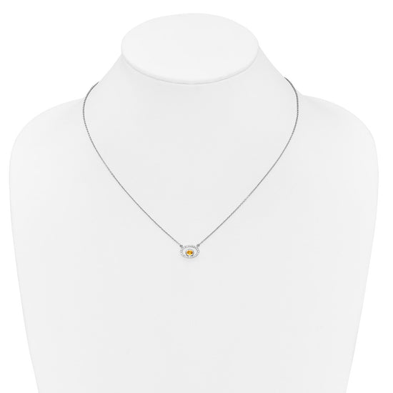 14k White Gold 4x3mm Oval Citrine and Diamond 18 inch Necklace