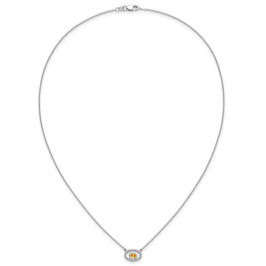 14k White Gold 4x3mm Oval Citrine and Diamond 18 inch Necklace