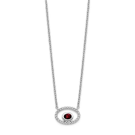14k White Gold 4x3mm Oval Garnet and Diamond 18 inch Necklace
