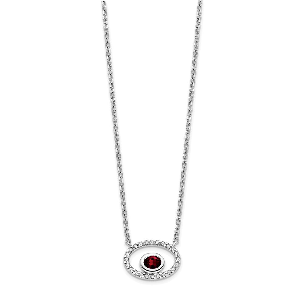 14k White Gold 4x3mm Oval Garnet and Diamond 18 inch Necklace
