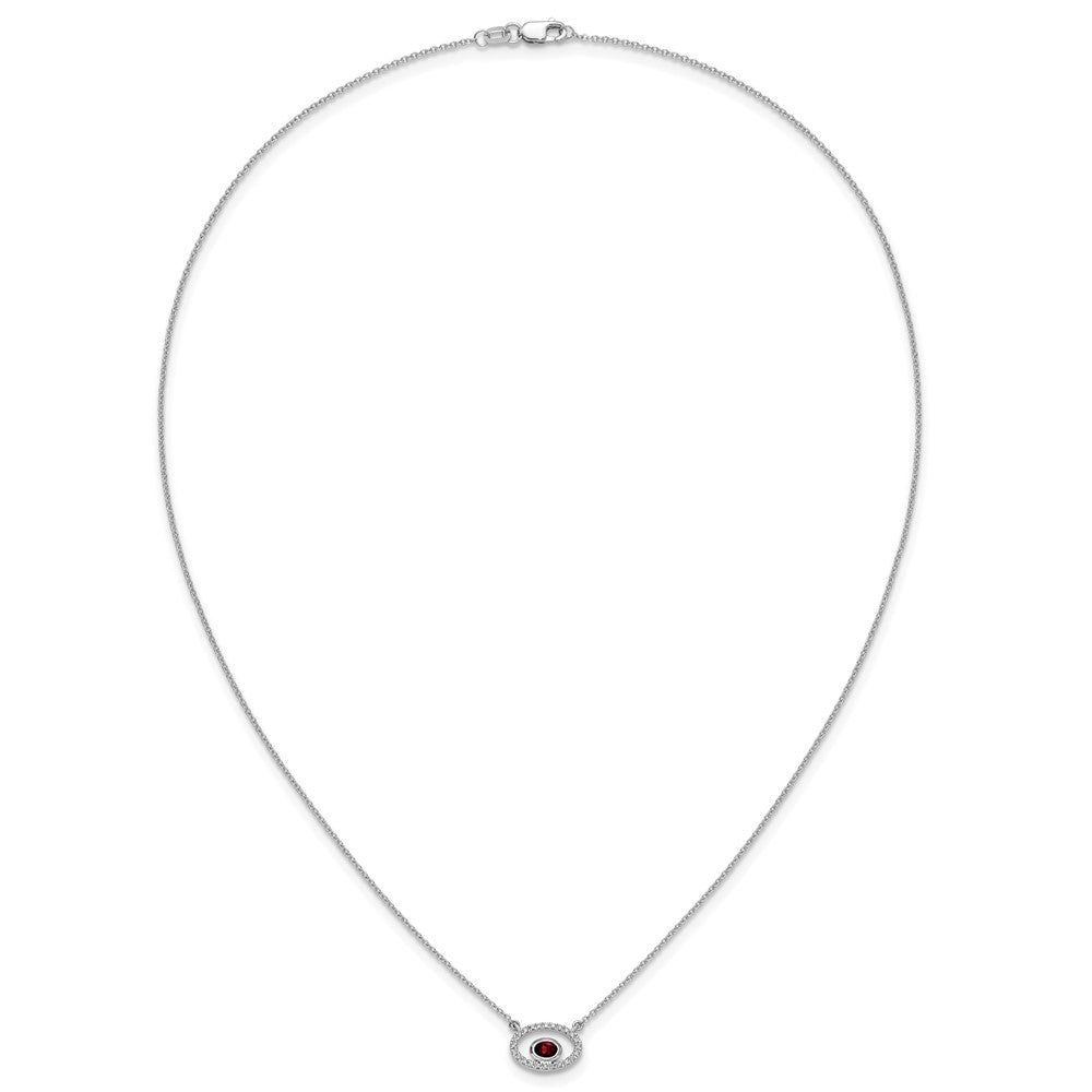 14k White Gold 4x3mm Oval Garnet and Diamond 18 inch Necklace