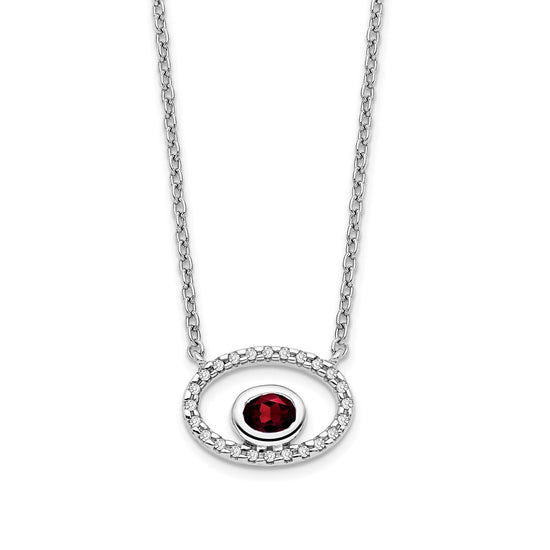 14k White Gold 4x3mm Oval Garnet and Diamond 18 inch Necklace