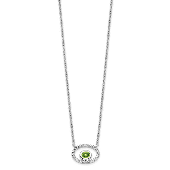 14k White Gold 4x3mm Oval Peridot and Diamond 18 inch Necklace