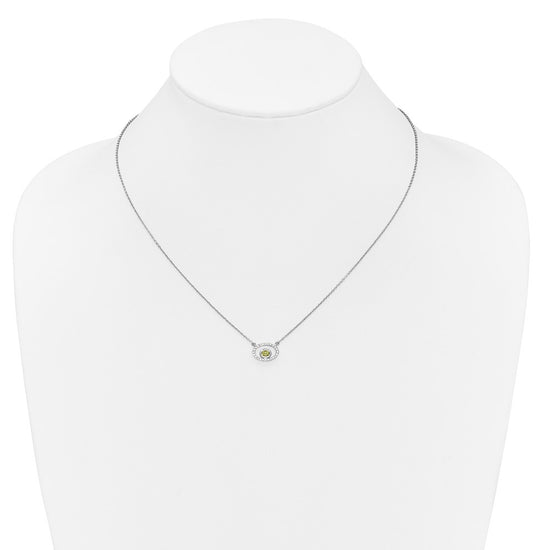14k White Gold 4x3mm Oval Peridot and Diamond 18 inch Necklace