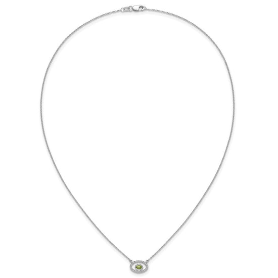 14k White Gold 4x3mm Oval Peridot and Diamond 18 inch Necklace