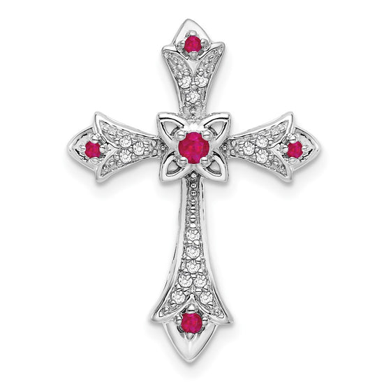 Gemstone & Diamond Fleur de Lis Cross Chain Slides
