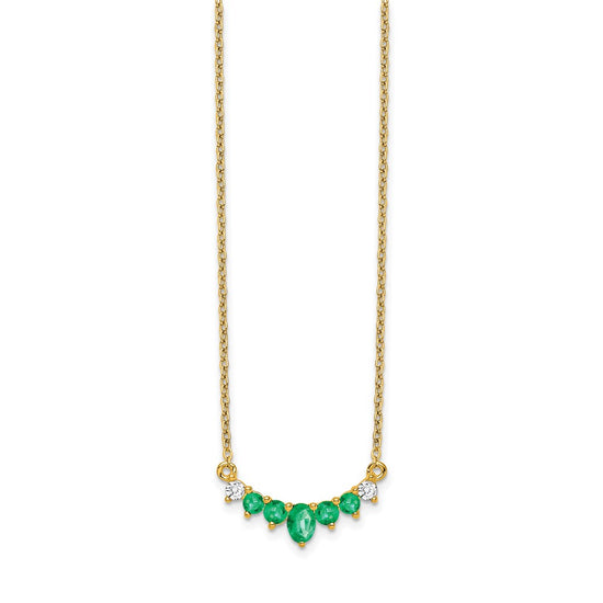 14k Oval and Round Emerald and Diamond 18 inch Necklace