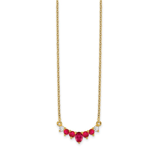 14k Oval and Round Ruby and Diamond 18 inch Necklace