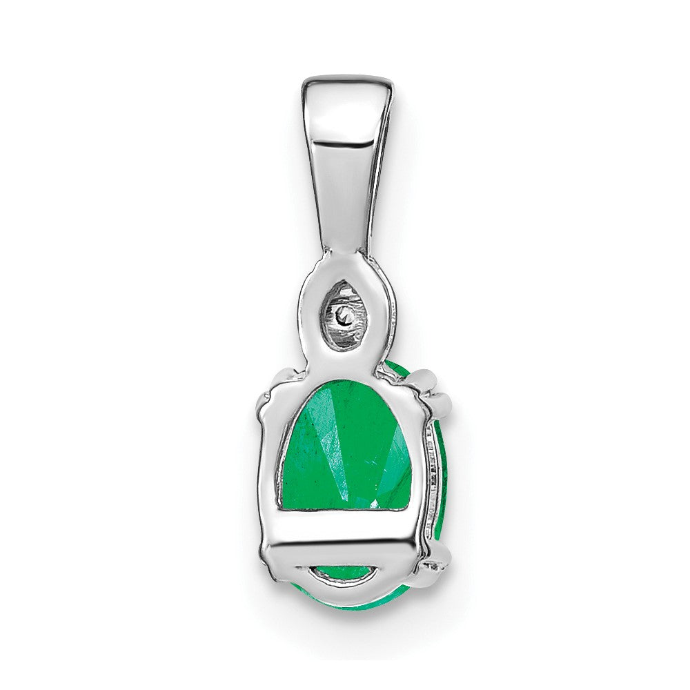 14k White Gold 7x5mm Oval Emerald and Diamond Pendant