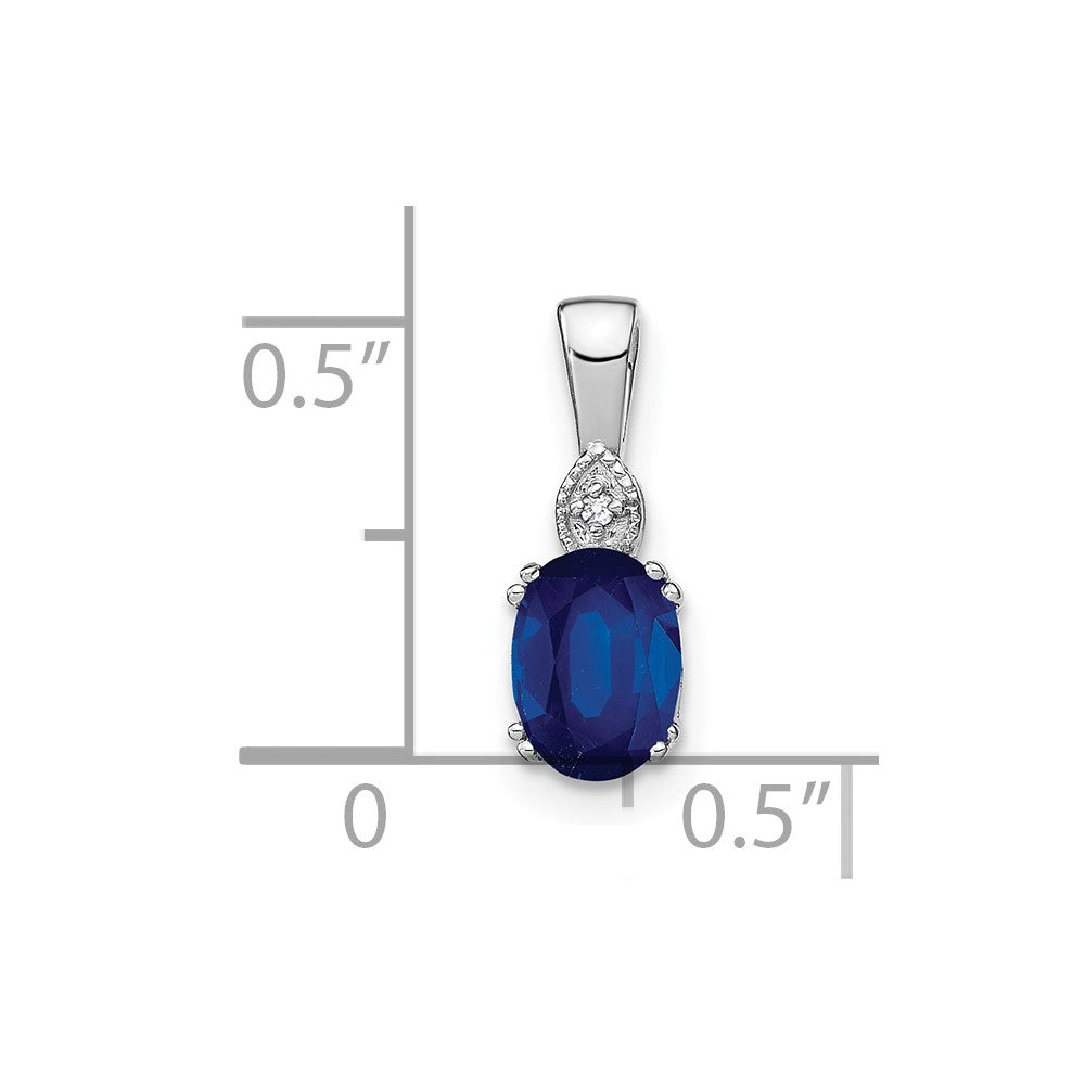 14k White Gold 7x5mm Oval Sapphire and Diamond Pendant