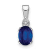 14k White Gold 7x5mm Oval Sapphire and Diamond Pendant