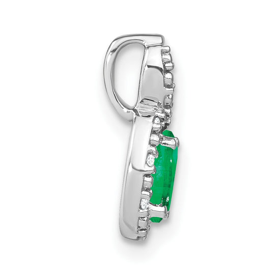 14k White Gold 6x4mm Oval Emerald and Diamond Halo Pendant