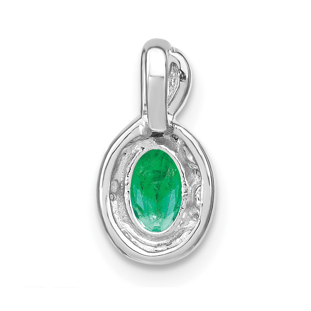 14k White Gold 6x4mm Oval Emerald and Diamond Halo Pendant