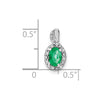 14k White Gold 6x4mm Oval Emerald and Diamond Halo Pendant