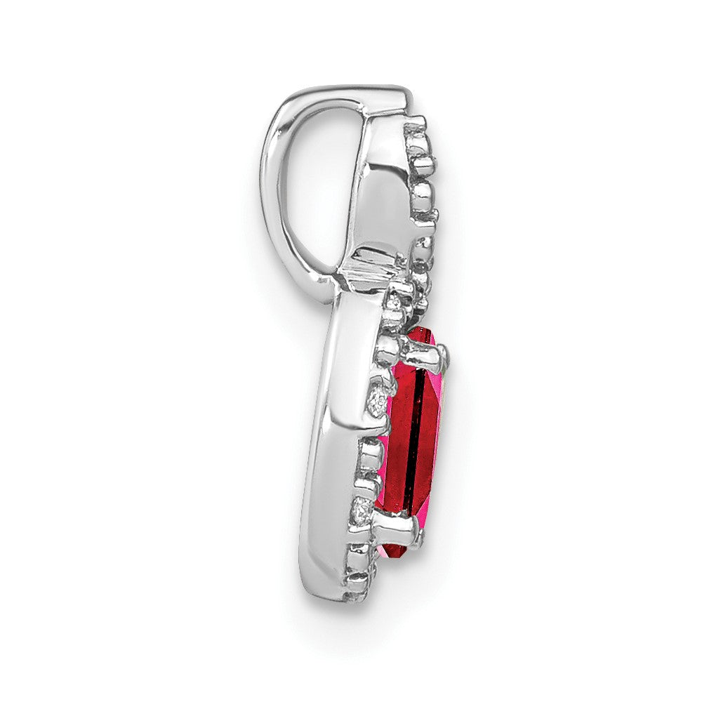 14k White Gold 6x4mm Oval Ruby and Diamond Halo Pendant