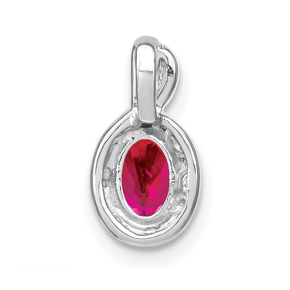 14k White Gold 6x4mm Oval Ruby and Diamond Halo Pendant