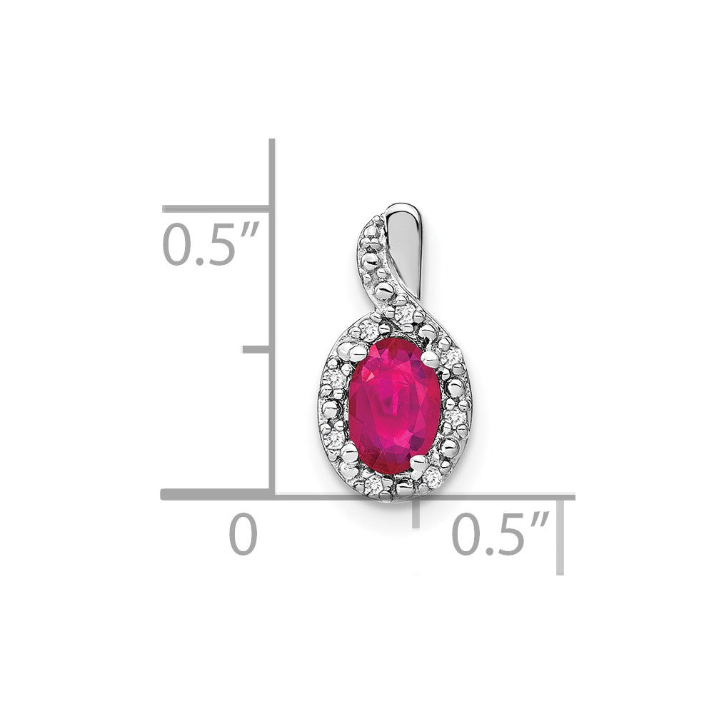 14k White Gold 6x4mm Oval Ruby and Diamond Halo Pendant