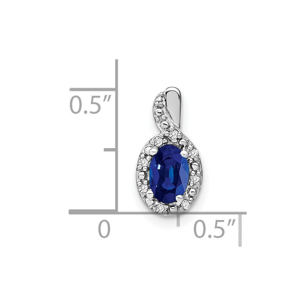 14k White Gold 6x4mm Oval Sapphire and Diamond Halo Pendant