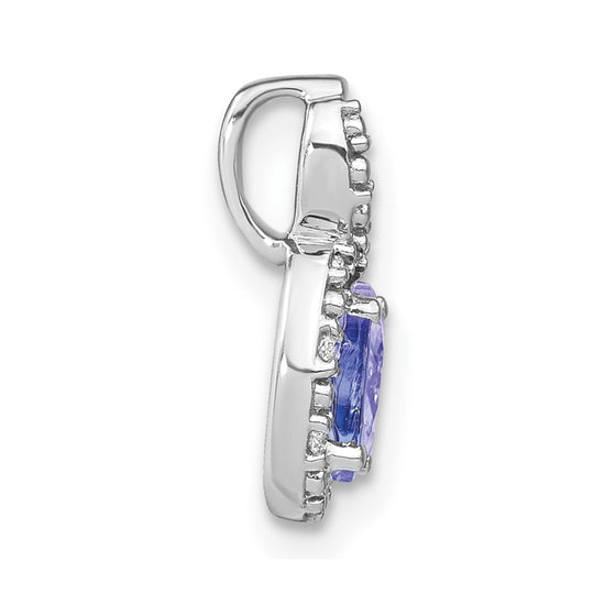 14k White Gold 6x4mm Oval Tanzanite and Diamond Halo Pendant