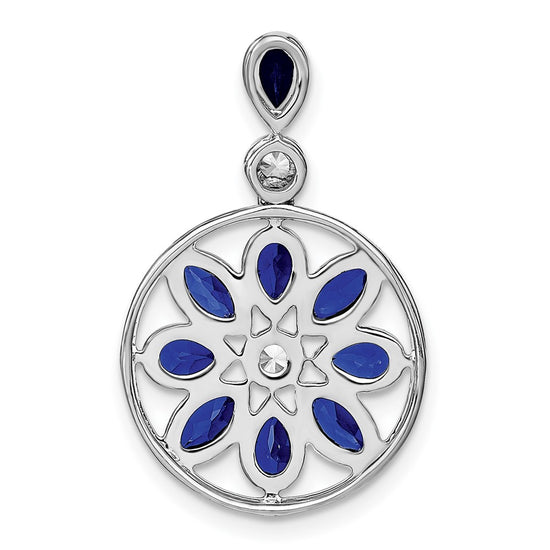 14k White Gold Pear and Marquise Sapphire and Diamond Circle Chain Slide