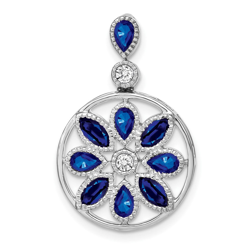 14k White Gold Pear and Marquise Sapphire and Diamond Circle Chain Slide