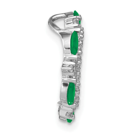 14k White Gold Marquise Emerald and Diamond Circle Chain Slide