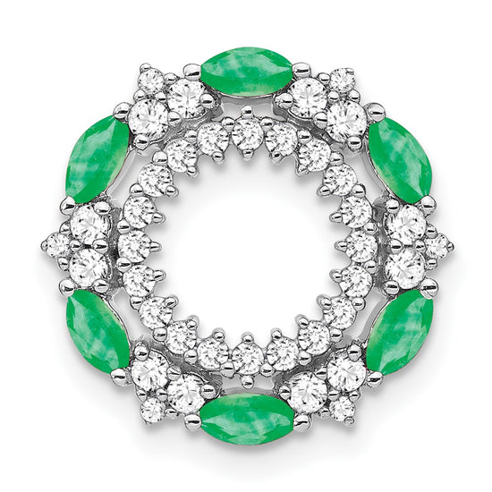 14k White Gold Marquise Emerald and Diamond Circle Chain Slide