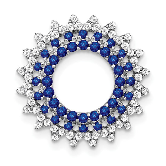 14k White Gold Sapphire and Diamond Sunburst Chain Slide