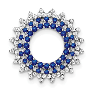 14k White Gold Sapphire and Diamond Sunburst Chain Slide