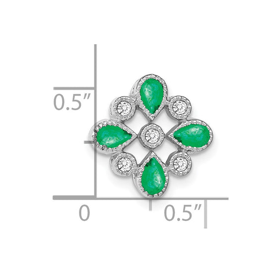 14k White Gold Pear Emerald and Diamond Chain Slide