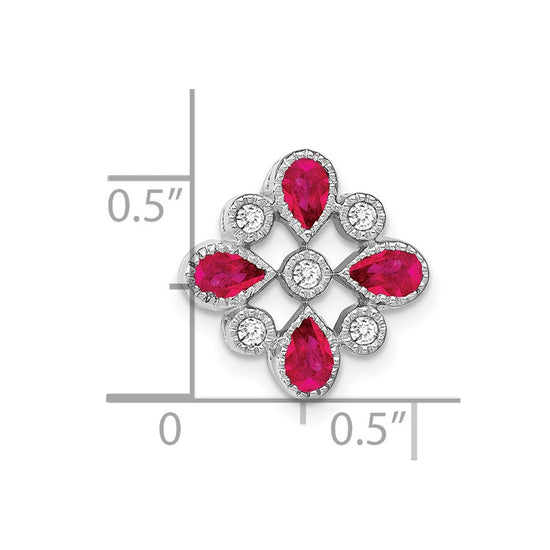 14k White Gold Pear Ruby and Diamond Chain Slide