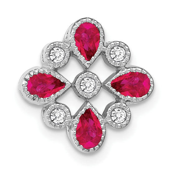 14k White Gold Pear Ruby and Diamond Chain Slide