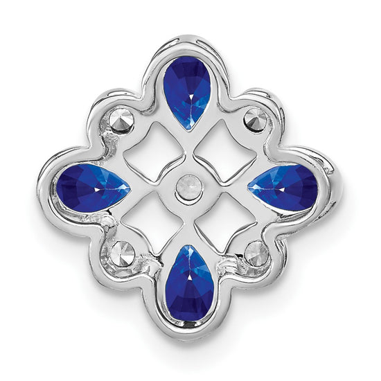14k White Gold Pear Sapphire and Diamond Chain Slide