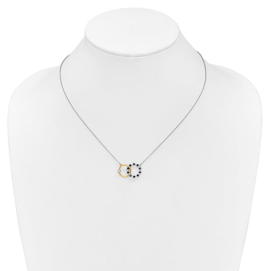14k Two-tone Sapphire and Diamond Interlocked Rings 18 inch Necklace