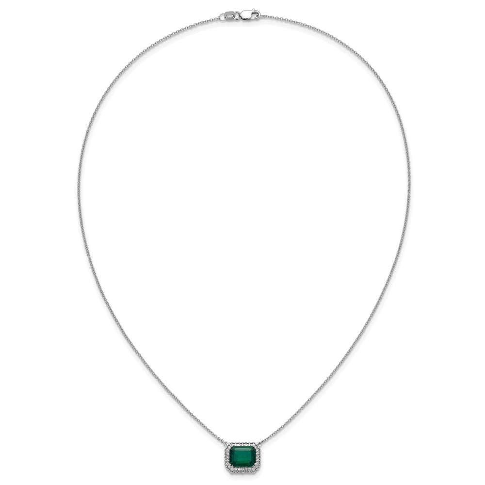 14k White Gold Octagon Lab Created Emerald and Diamond East-West Halo 18 inch Necklace