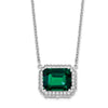14k White Gold Octagon Lab Created Emerald and Diamond East-West Halo 18 inch Necklace