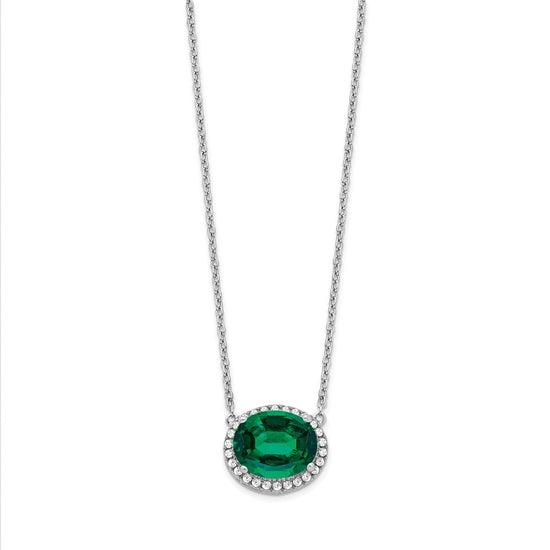 Oval Created Gemstone and Diamond Halo Necklaces