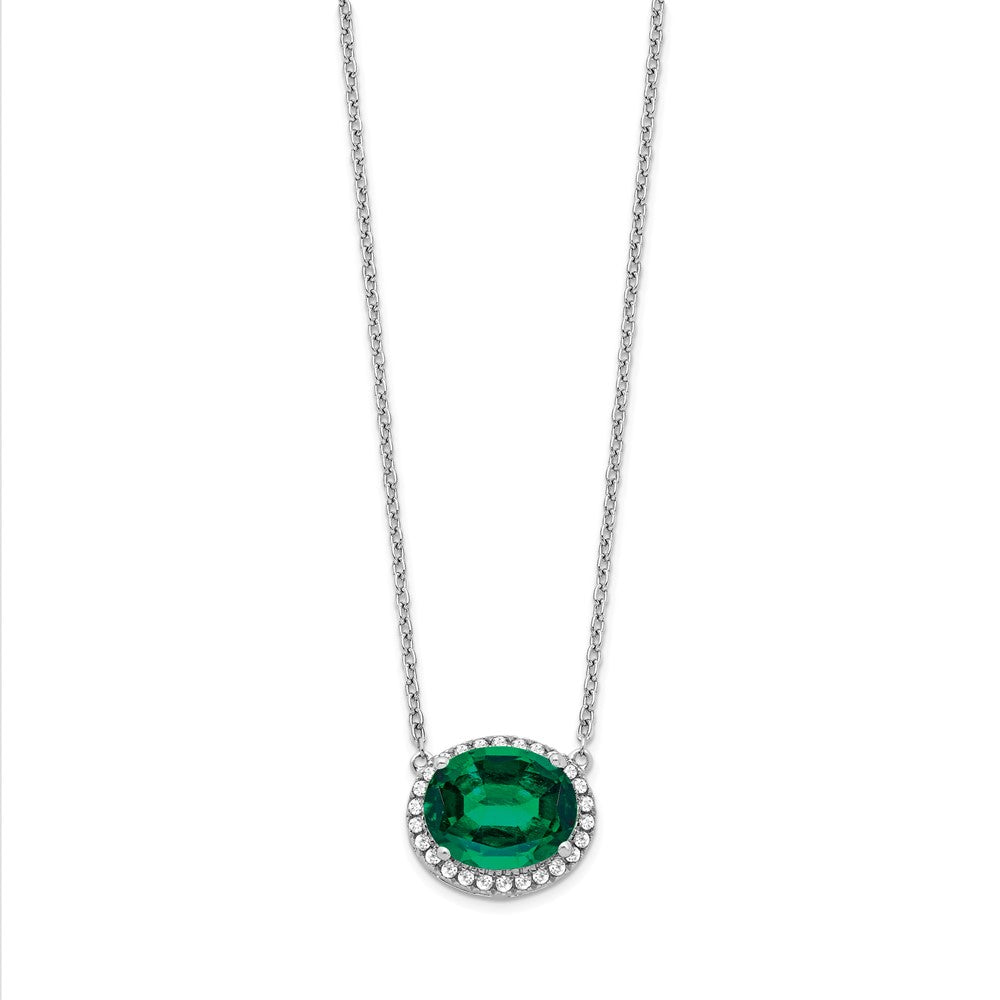 Oval Created Gemstone and Diamond Halo Necklaces
