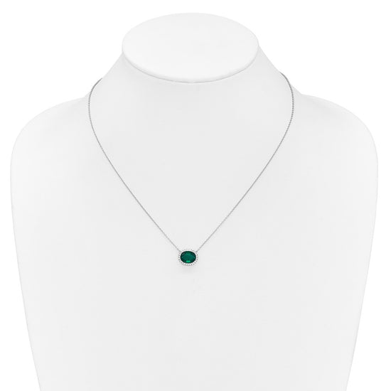 Oval Created Gemstone and Diamond Halo Necklaces