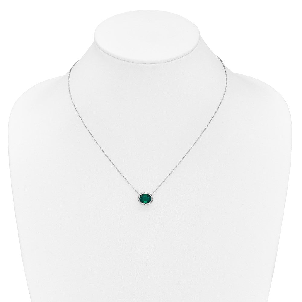 Oval Created Gemstone and Diamond Halo Necklaces