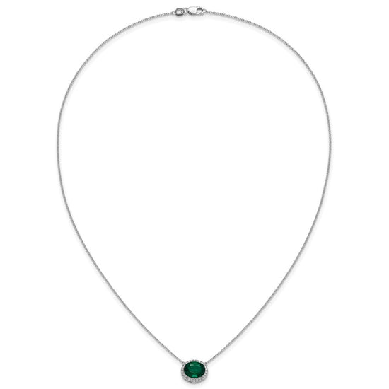 Oval Created Gemstone and Diamond Halo Necklaces